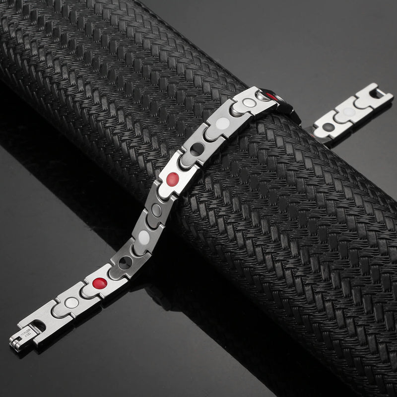 Stainless Steel Energy Bracelet 4-in-1 Model B113 in Gold Color with Magnet and Negative Ions