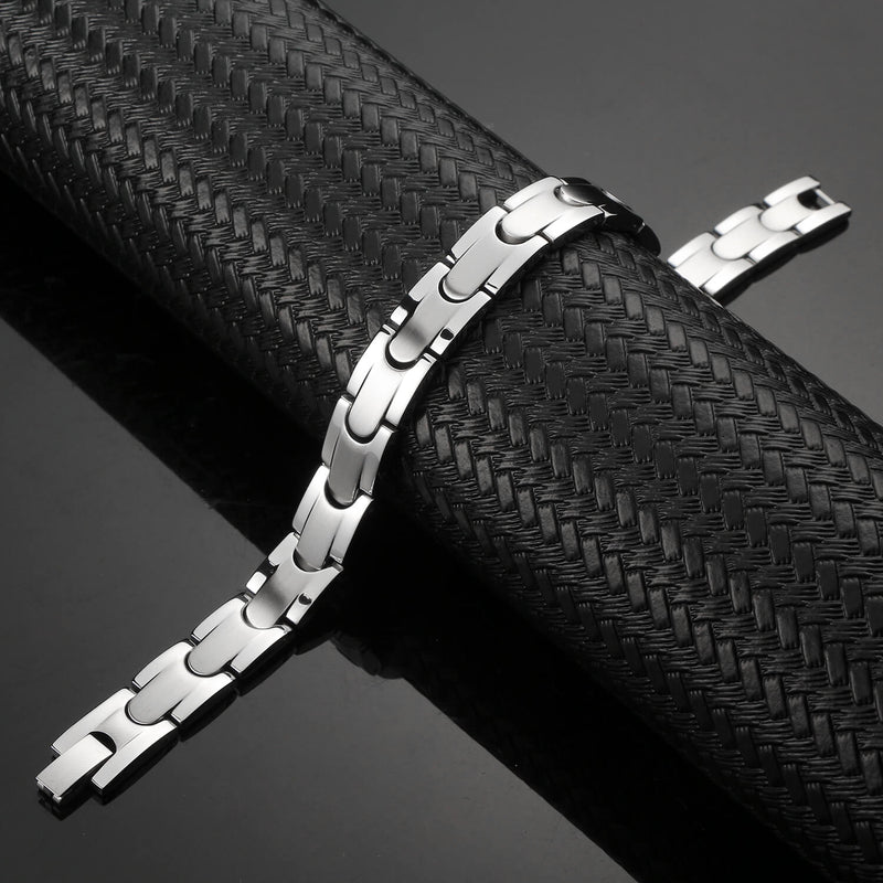 Stainless Steel Energy Bracelet 4-in-1 Model B113 in Silver Color with Magnetic Power