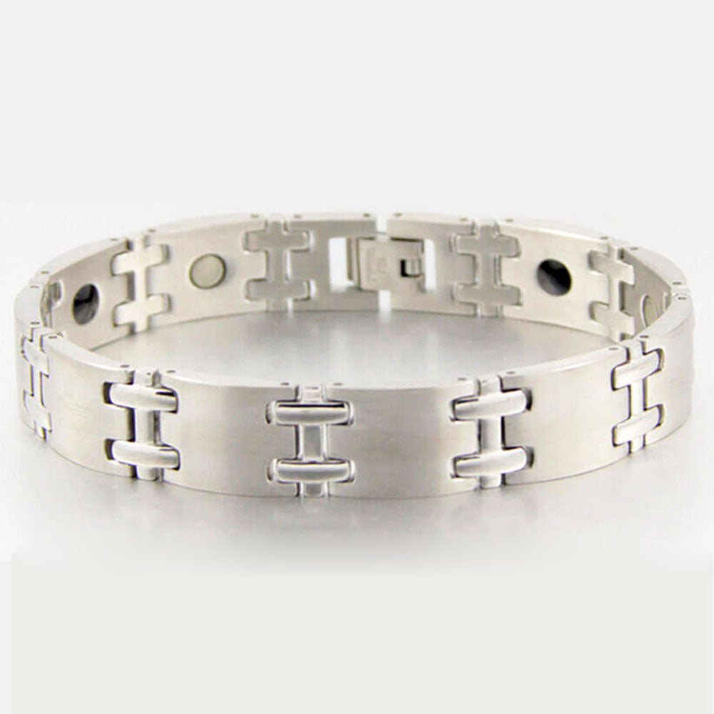 Attractive and energy-enhancing stainless steel bracelet with magnets and negative ions