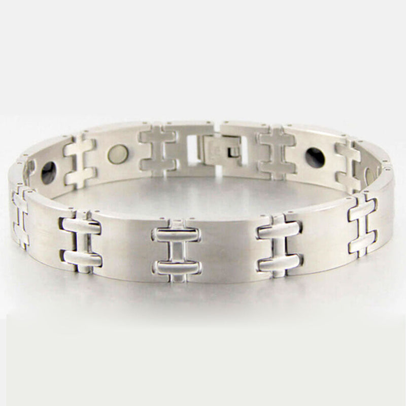 Attractive and energy-enhancing stainless steel bracelet with magnets and negative ions