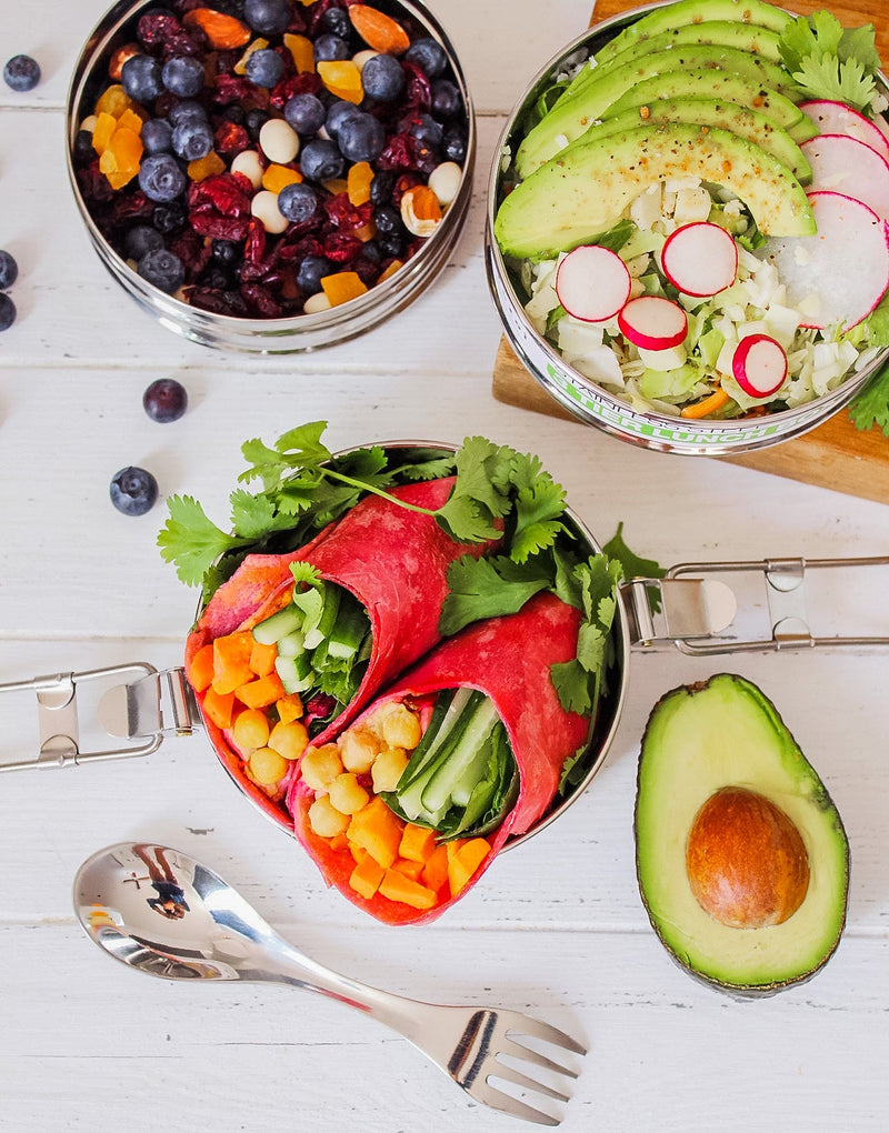 Stainless Steel 3-Tier Round Lunch Box with Spork – 40 oz by ecozoi