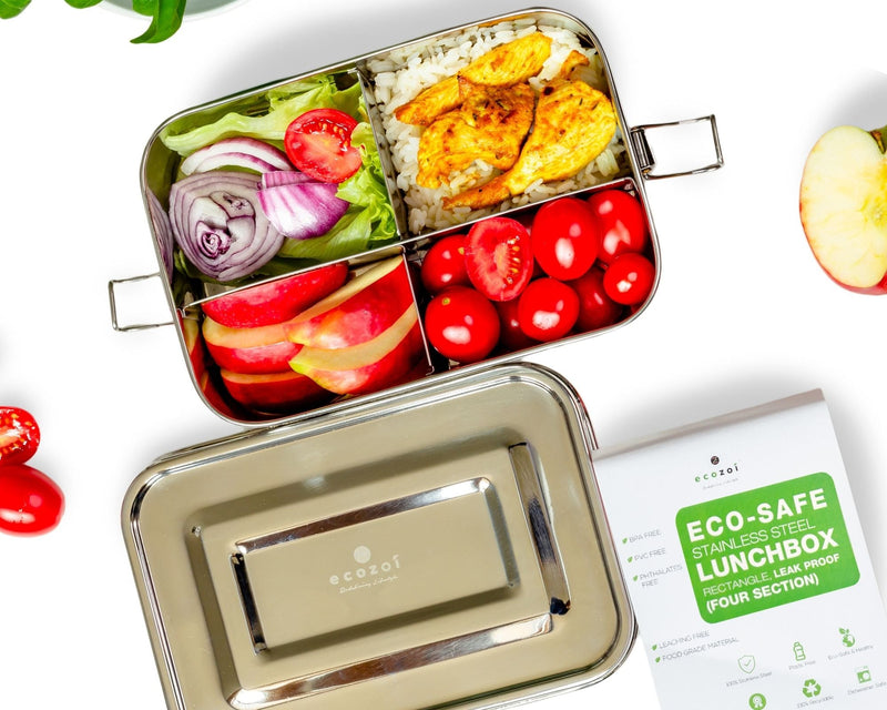 Stainless Steel Lunch Box, 4 Compartment Leak Proof by ecozoi