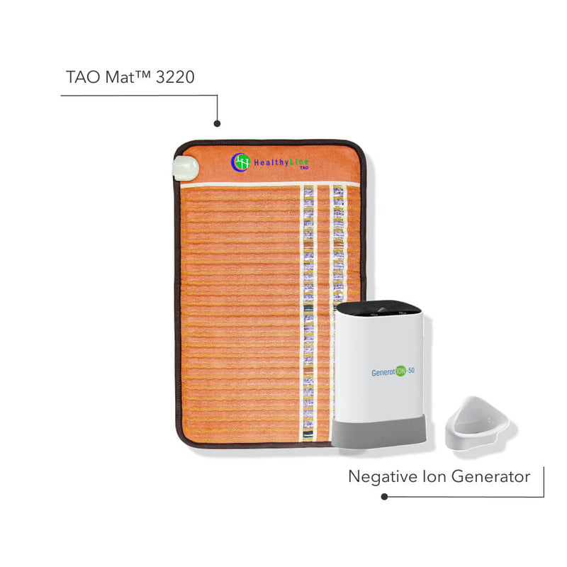Refresh & Reset Duo Gift Set featuring TAO-Mat Medium 3220 Firm and Generation 50 Negative Ion Generator for improved breathing and portable PEMF therapy
