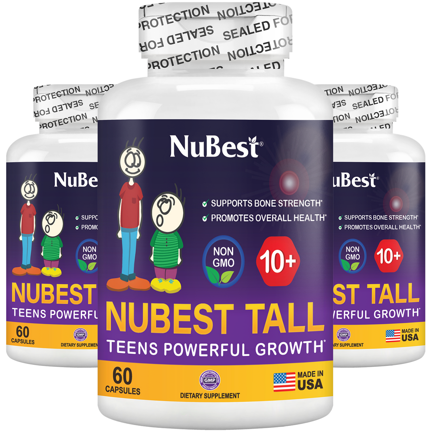 Teen Growth Support (Ages 10+) – Height, Bone & Wellness Supplement | 60 Capsules by NuBest Nutrition