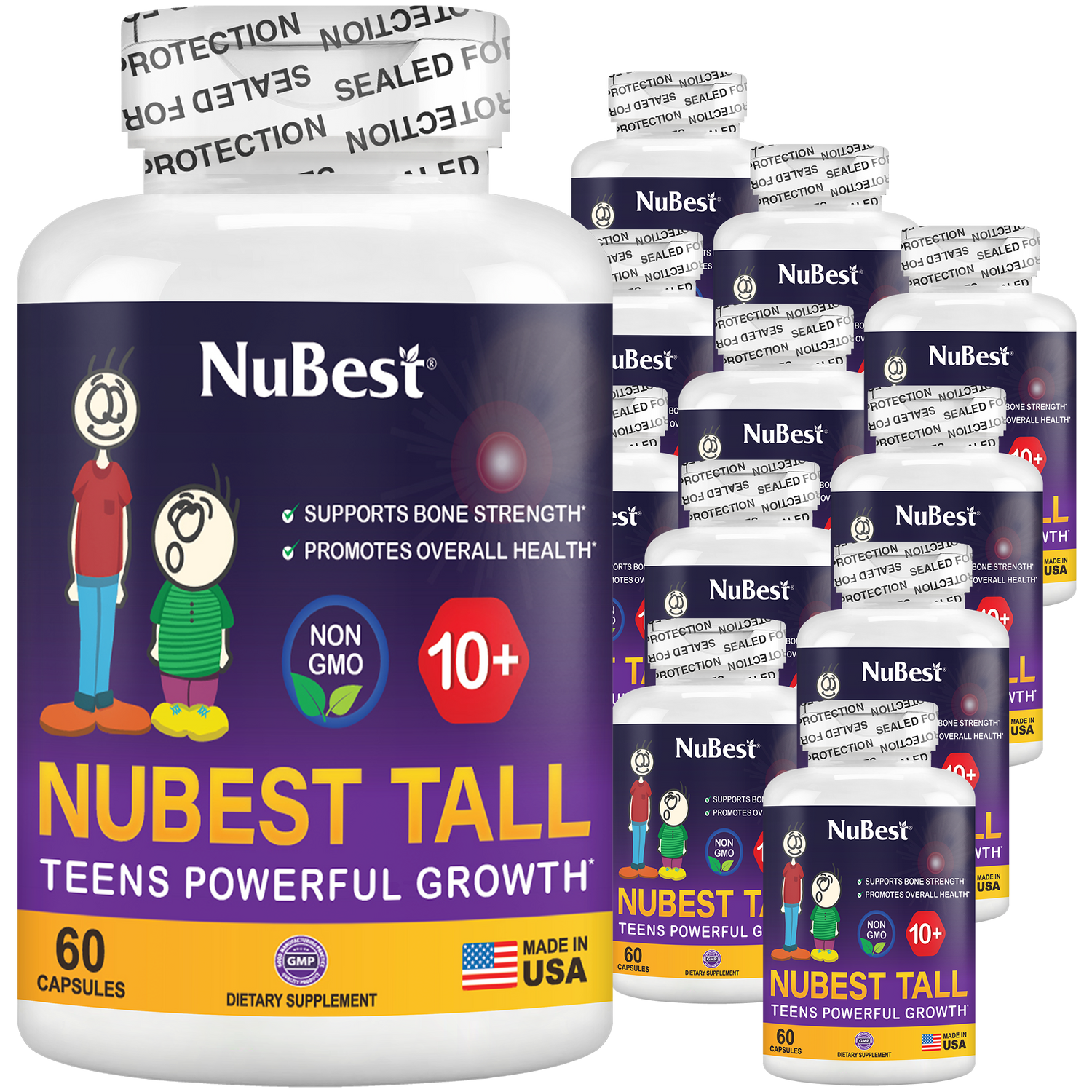 Teen Growth Support (Ages 10+) – Height, Bone & Wellness Supplement | 60 Capsules by NuBest Nutrition