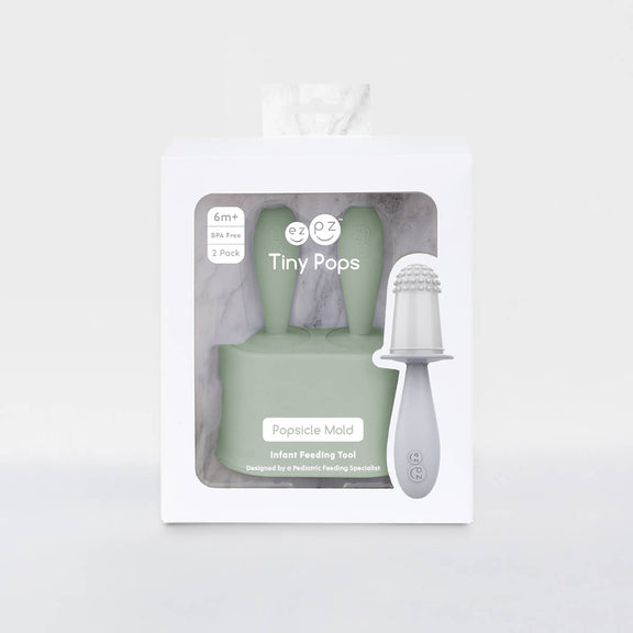 Tiny Pops in Sage Green / Silicone Popsicle Mold for Babies, Frozen Puree & Breastmilk Popsicles #color_sage / Tiny Pops – Baby-Sized Popsicle Mold for Nourishment + Teething Relief by ezpz