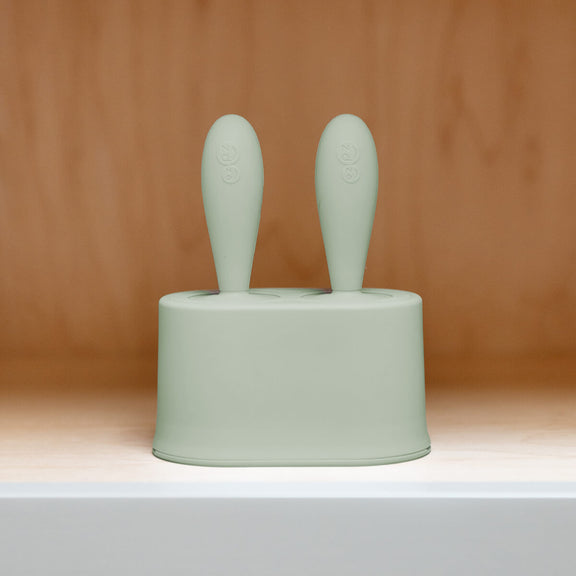 Tiny Pops in Sage Green / Silicone Popsicle Mold for Babies, Frozen Puree & Breastmilk Popsicles #color_sage / Tiny Pops – Baby-Sized Popsicle Mold for Nourishment + Teething Relief by ezpz