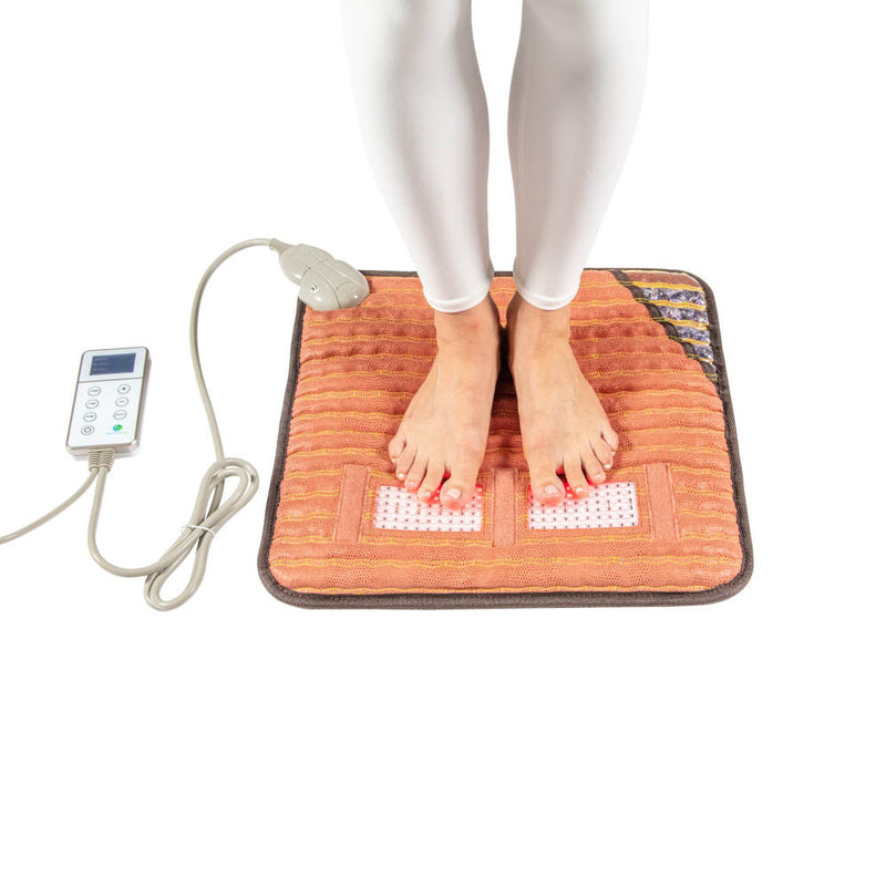 Memory foam embedded with crushed amethyst, tourmaline, and obsidian