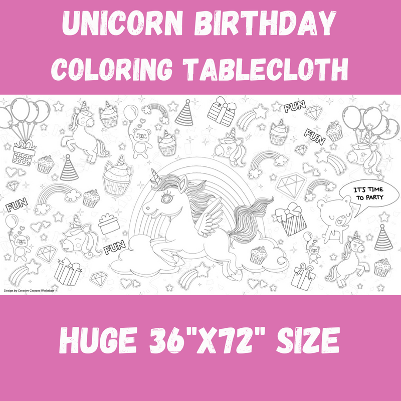 Unicorn Coloring Tablecloth – Jumbo Party Activity Table Cover