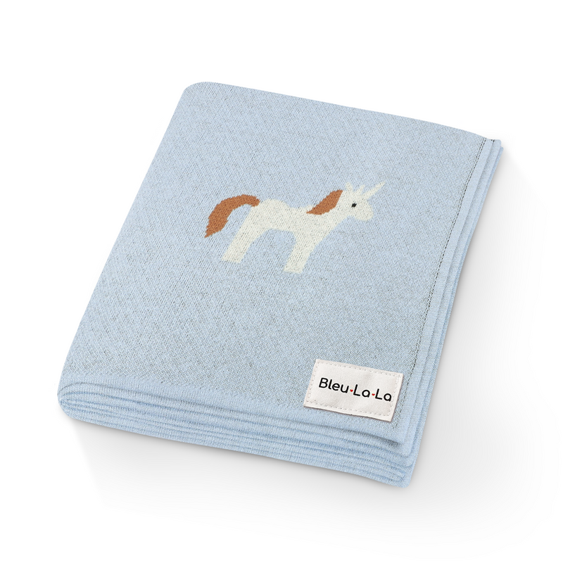 Unicorn Cotton Knit Baby Blanket – Soft, Safe & Magical by Bleu La La