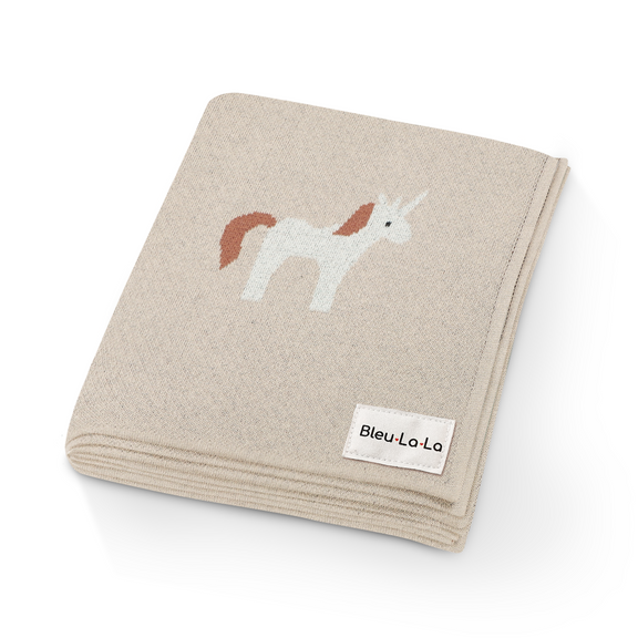 Unicorn Cotton Knit Baby Blanket – Soft, Safe & Magical by Bleu La La