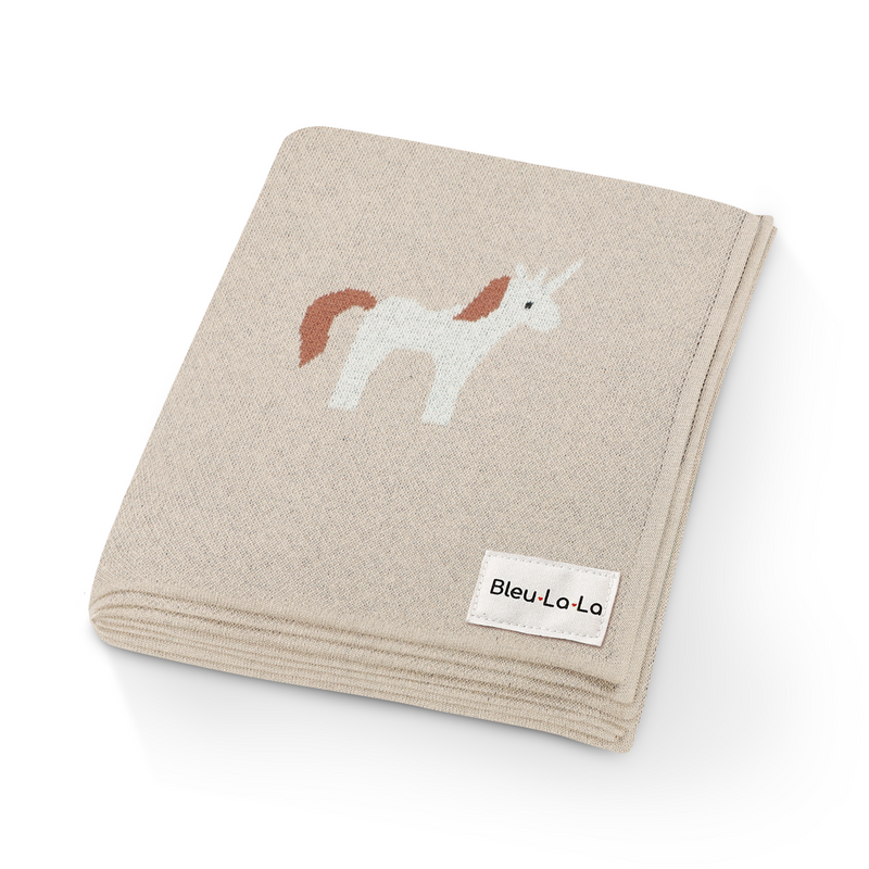 Unicorn Cotton Knit Baby Blanket – Soft, Safe & Magical by Bleu La La