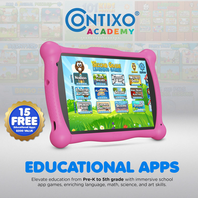 Contixo V10 Kids HD & Bluetooth 7" Tablet - 50 EBooks, Kickstand & Stylus Included