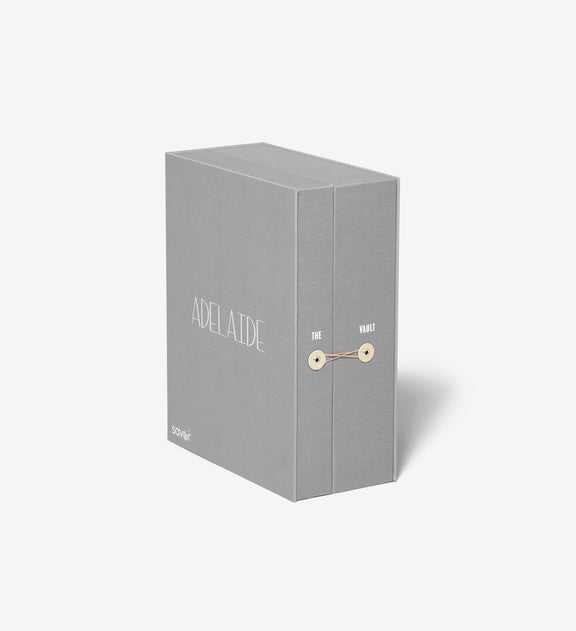 closed slate graduate vault keepsake box with adelaide personalization.