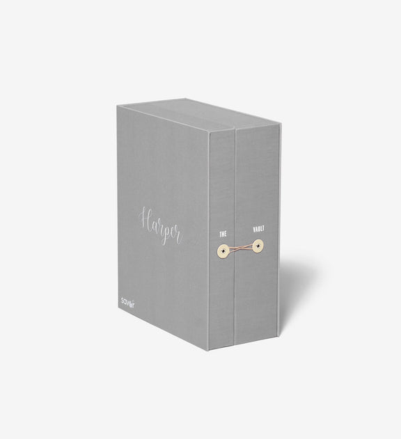 closed slate graduate vault keepsake box with harper personalization.