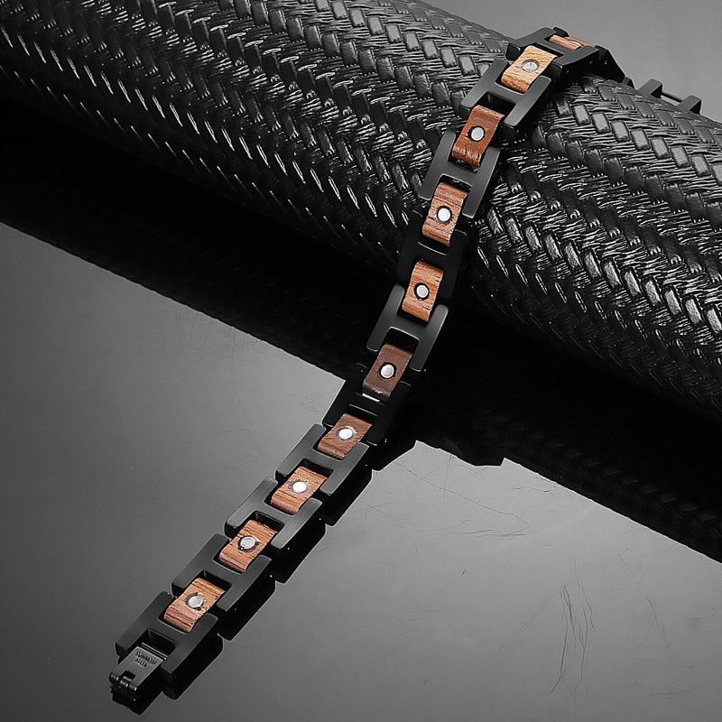 Fashionable Magnetic Bracelet with Wood and Stainless Steel Design