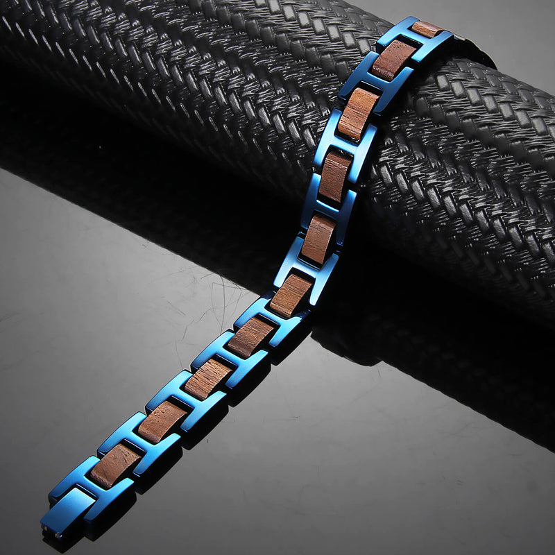 Modern Magnetic Bracelet with Wood and Stainless Steel Elements