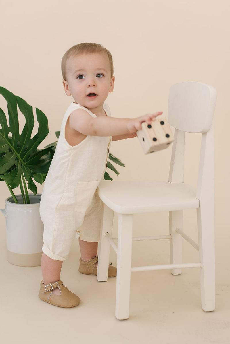 White Crop Linen Romper – Soft, Non-Toxic Style for Little Movers by Babe Basics (6–24M)