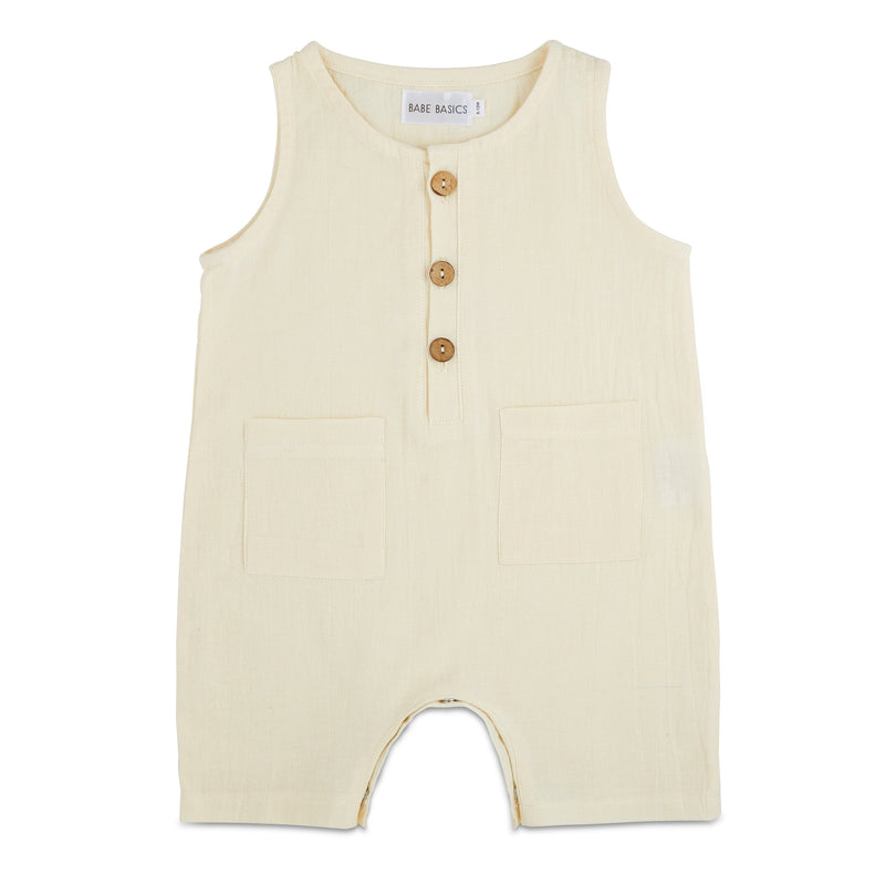 White Crop Linen Romper – Soft, Non-Toxic Style for Little Movers by Babe Basics (6–24M)