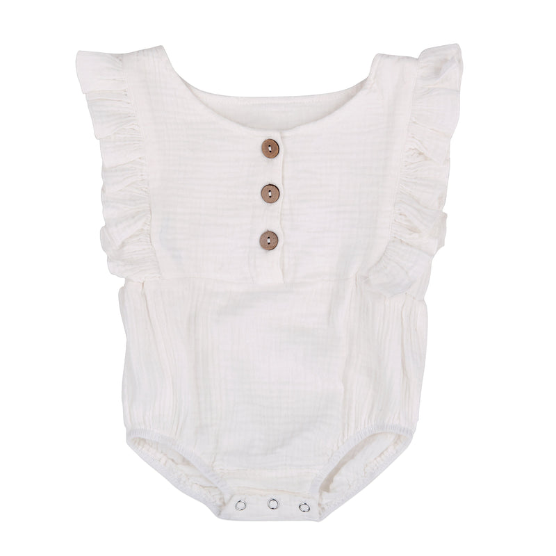 White Linen Summer Romper – Comfy, Cool & Camera-Ready by Babe Basics(6–24M)