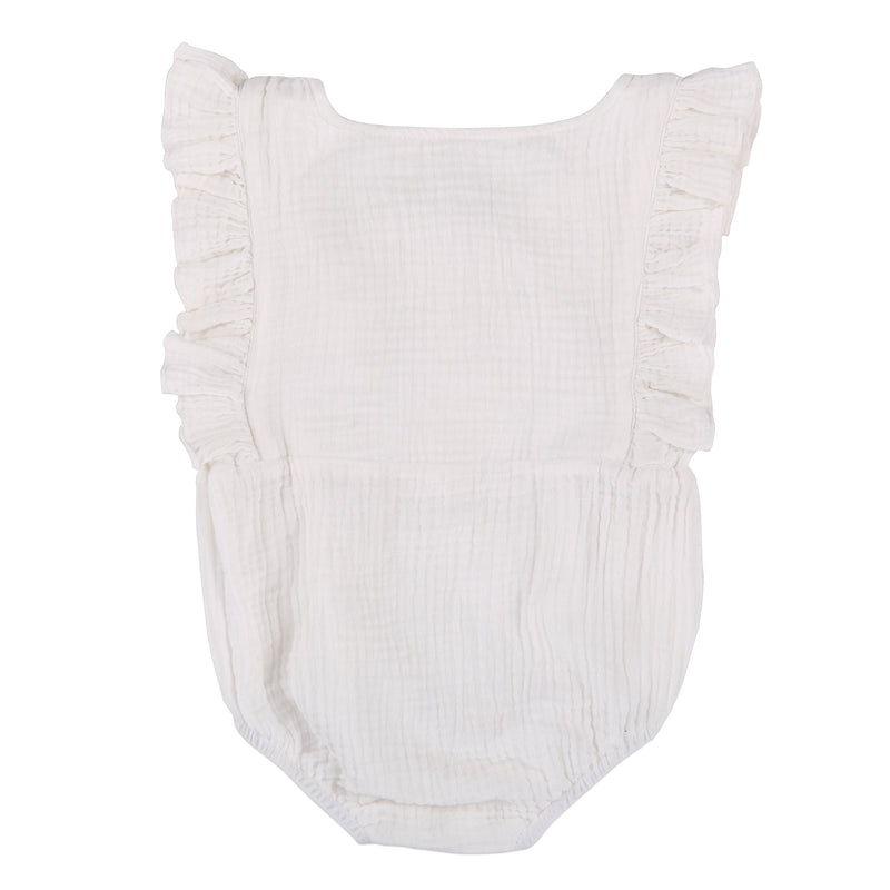 White Linen Summer Romper – Comfy, Cool & Camera-Ready by Babe Basics(6–24M)