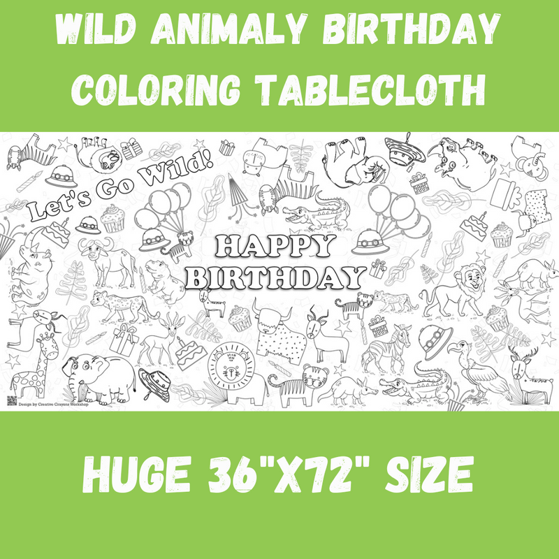 Wild Animals Coloring Tablecloth – Jumbo Party Activity Cover