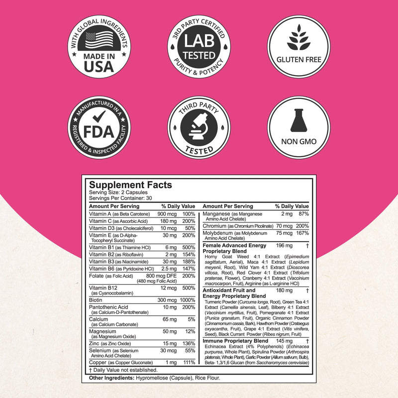 Women’s Multivitamin – Vitality, Energy & Daily Wellness | 60 Vegan Capsules by NuBest Nutrition