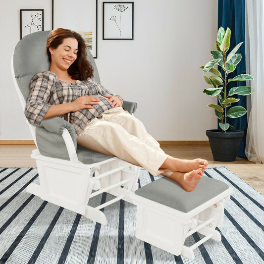 Wood Baby Glider and Ottoman Cushion Set – Light Gray