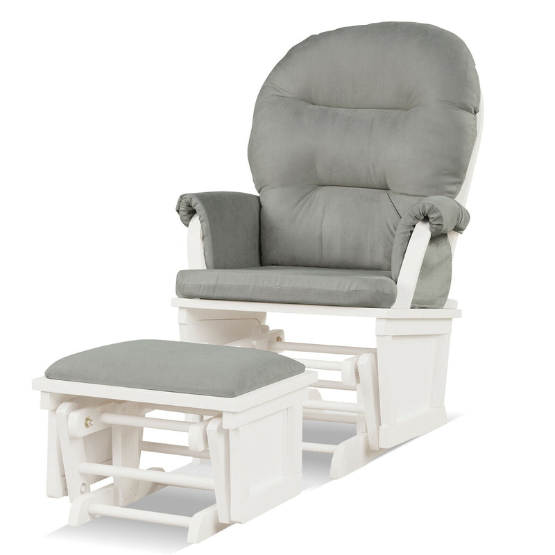 Wood Baby Glider and Ottoman Cushion Set – Light Gray