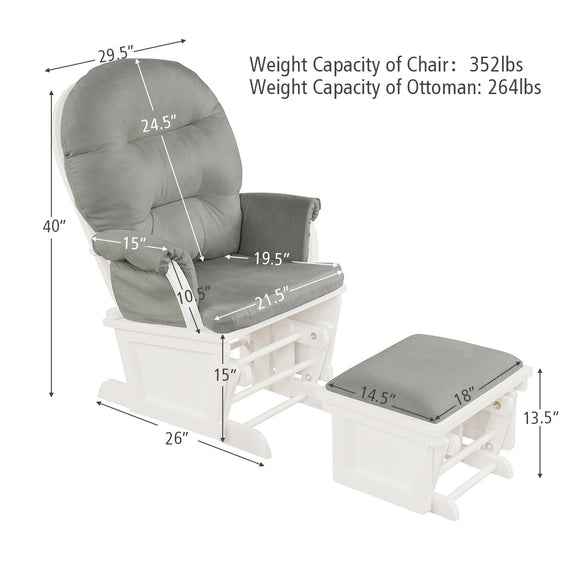 Wood Baby Glider and Ottoman Cushion Set – Light Gray