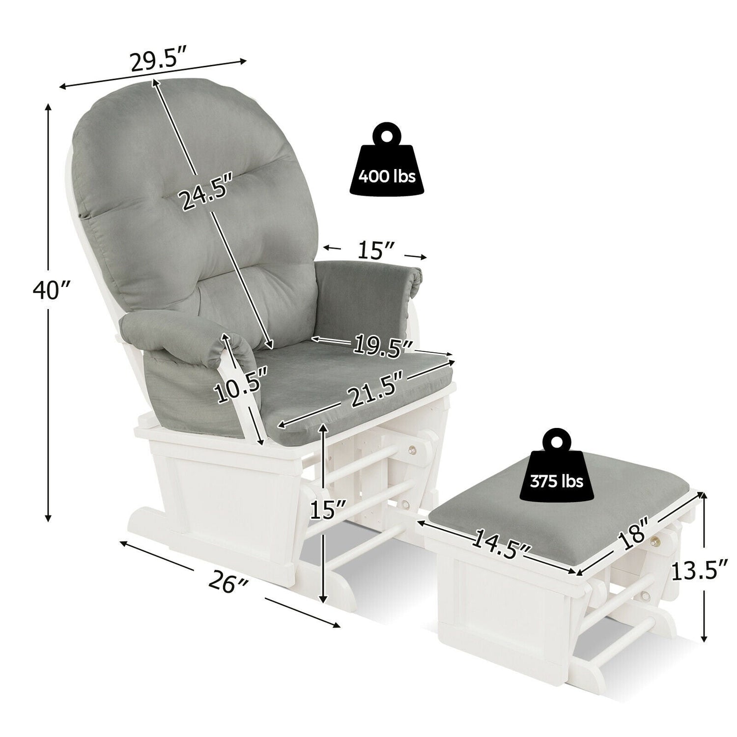 Wood Baby Glider and Ottoman Cushion Set – Light Gray