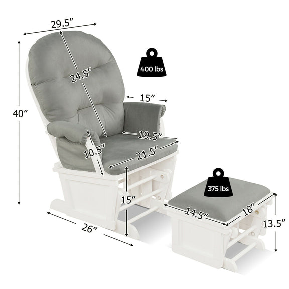 Wood Baby Glider and Ottoman Cushion Set – Light Gray