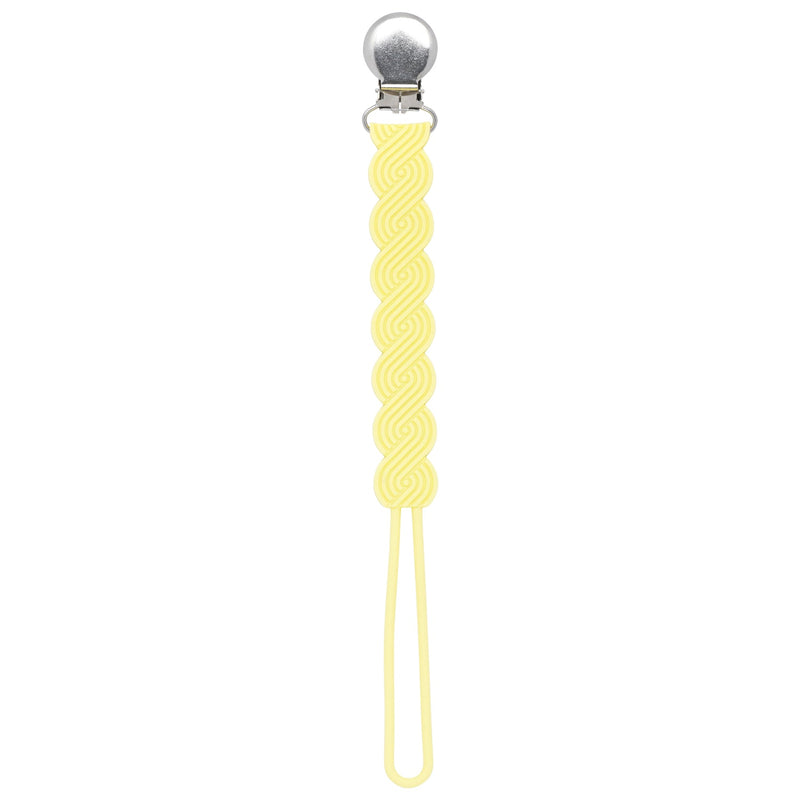 Three Little Tots baby yellow all silicone one piece pacifier clip. This paci clip is flexible and easy to clean