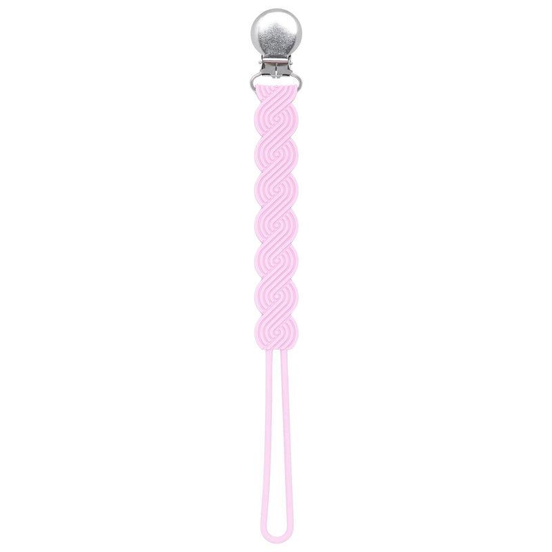 Three Little Tots Baby Pink All silicone one piece pacifier clip. This paci clip is flexible and easy to clean.