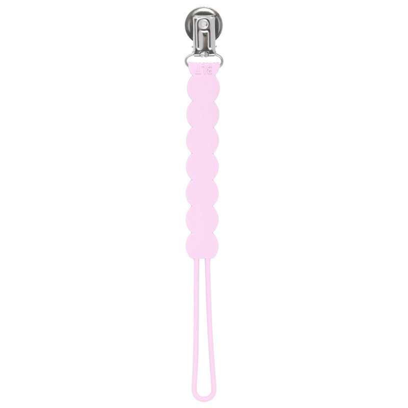 Three Little Tots Baby Pink All silicone one piece pacifier clip. This paci clip is flexible and easy to clean.