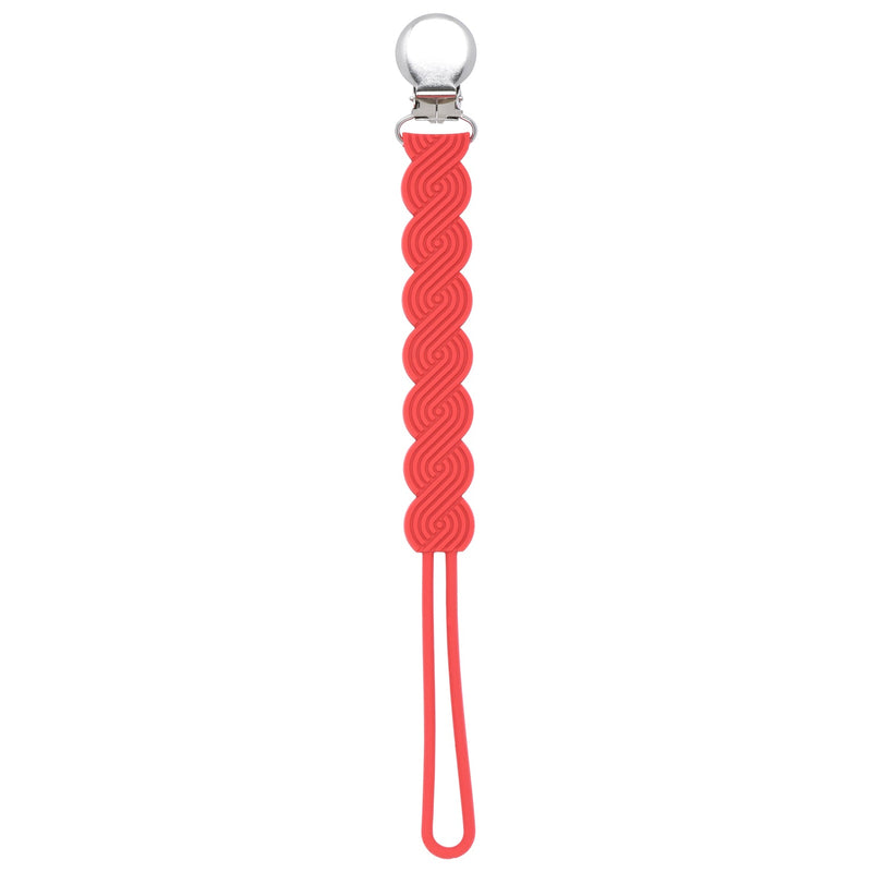 Three Little Tots Waverly Red All Silicone one piece pacifier clip. This paci clip is flexible and easy to clean