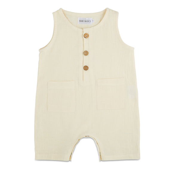 Cream Crop Linen Romper - Babe Basics