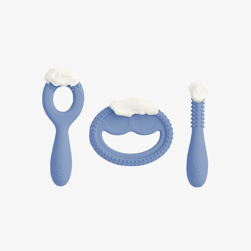 ezpz oral development tools in indigo / silicone teethers for motor skill development #color_indigo