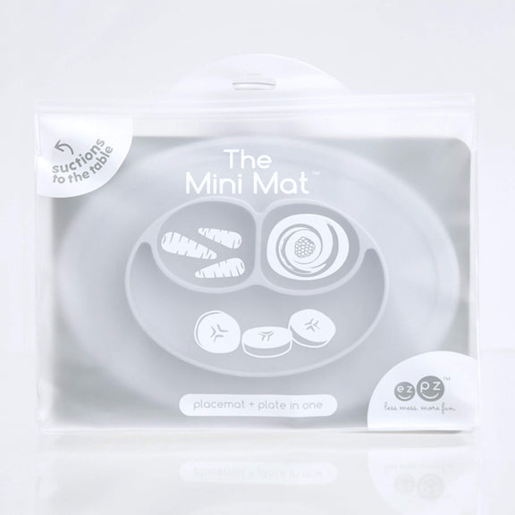 The Mini Mat in Pewter by ezpz / Self-Suctioning Silicone Plate + Placemat #color_pewter