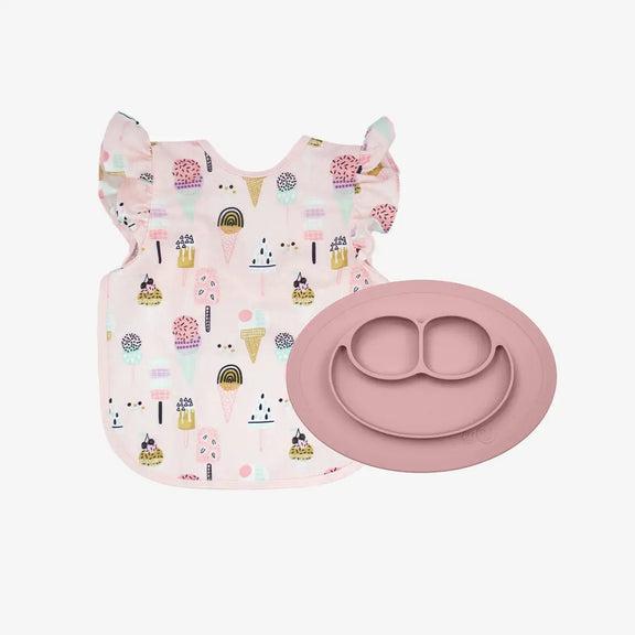 The Mini Mat + Bapron Bundle by ezpz / Blush + Ice Cream Flutter / Unique Baby Shower Gift Idea #color_Blush+IceCreamFlutter