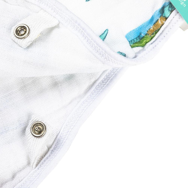 Chicago-themed baby gift set with muslin swaddle blanket and burp cloth/bib combo, featuring city landmarks.