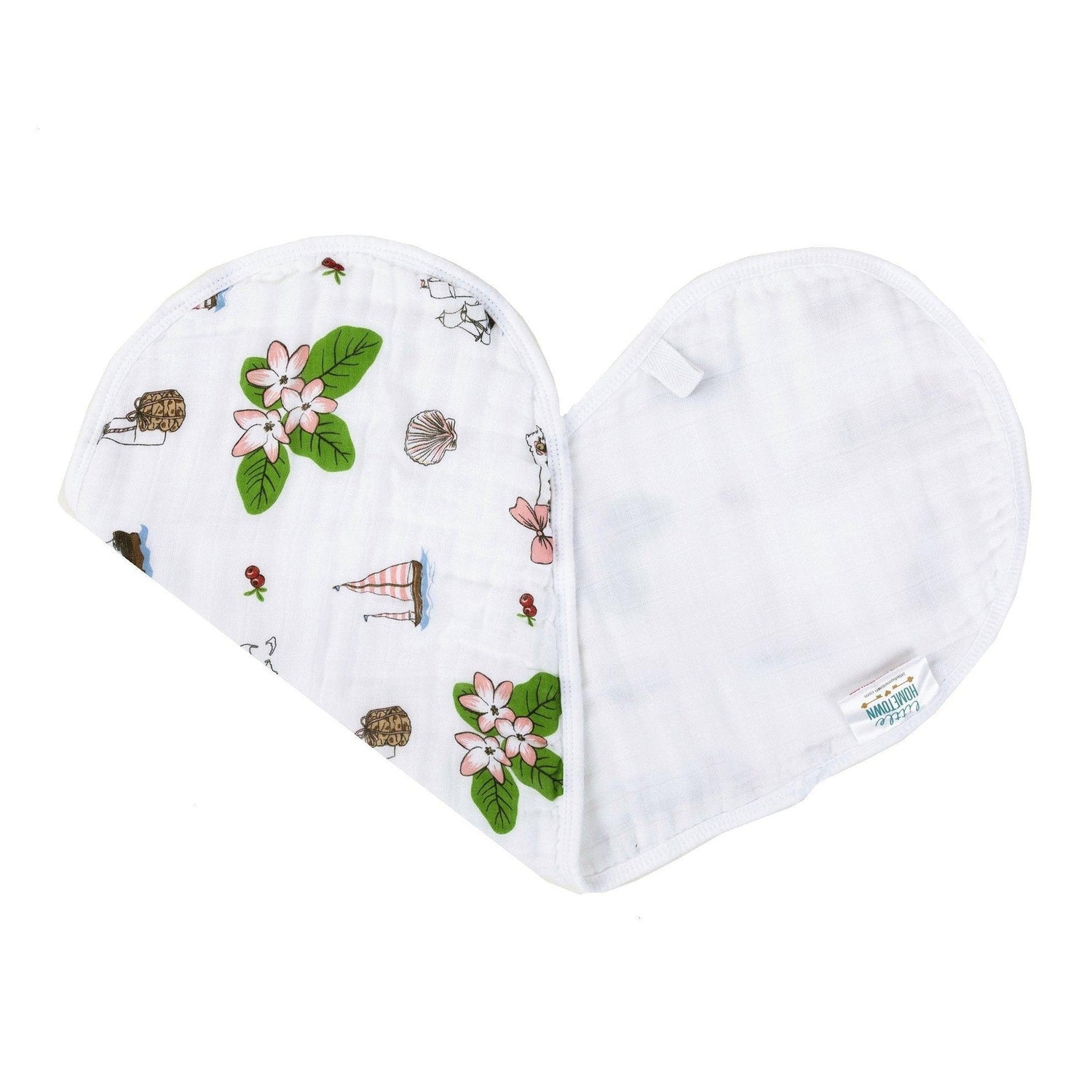 Massachusetts-themed baby gift set with floral muslin swaddle blanket and matching burp cloth/bib combo.