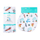 Michigan-themed baby gift set with muslin swaddle blanket and burp cloth, featuring state icons and landmarks.