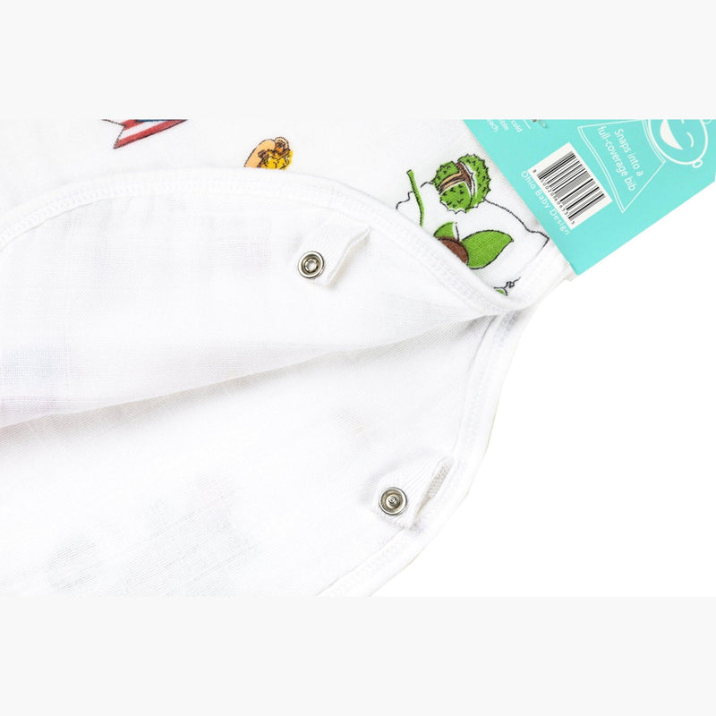 Ohio-themed baby gift set with muslin swaddle, receiving blanket, and burp cloth bib, featuring state icons.