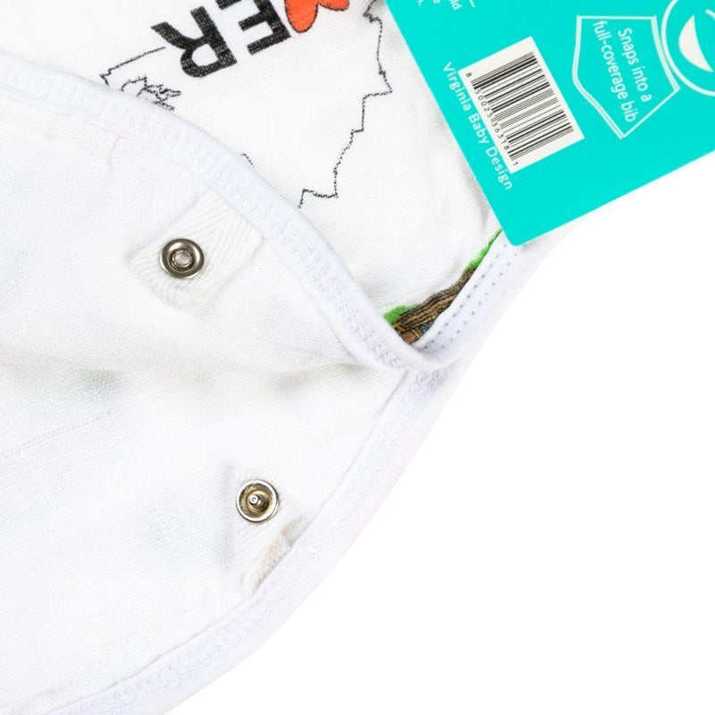 Gift set with Virginia-themed muslin swaddle blanket and burp cloth/bib combo, featuring state icons and landmarks.