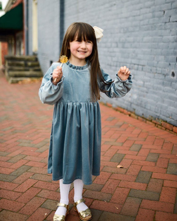 Girls Blue Christmas Dress in Velvet - Strawberry Jam Kids