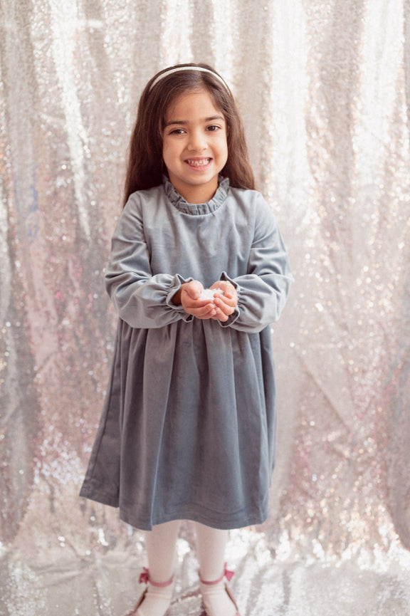Girls Blue Christmas Dress in Velvet - Strawberry Jam Kids