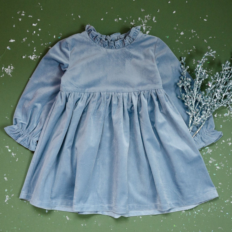 Girls Blue Christmas Dress in Velvet - Strawberry Jam Kids