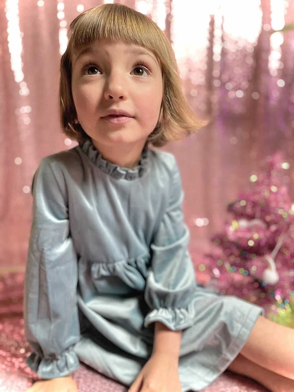 Girls Blue Christmas Dress in Velvet - Strawberry Jam Kids
