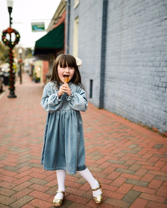 Girls Blue Christmas Dress in Velvet - Strawberry Jam Kids